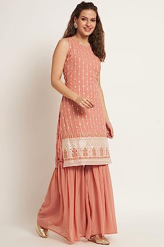 Women's Georgette Embroidery Straight Kurta and Sharara Set4