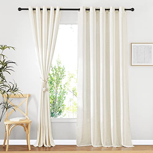 NICETOWN Linen Burlap Sliding Door Curtains 2 Panels Set, Grommet Semi Sheer Privacy with Light Filtering Window Treatments for Bedroom/Living Room, Natural, W66 x L95, 2 Pieces