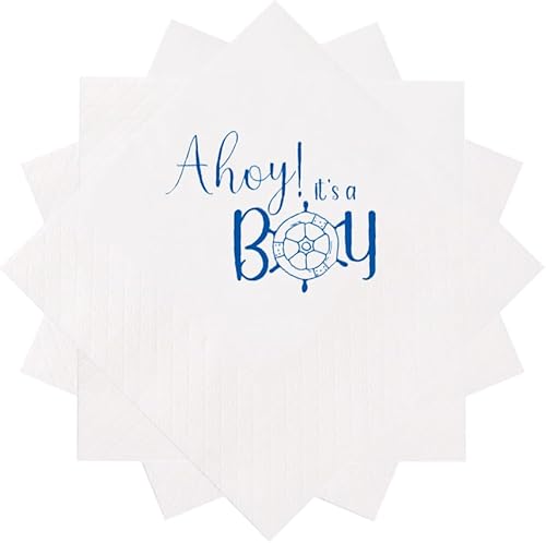 Miniatura 2 de Servilletas de cóctel con temática náutica para baby shower, 50 unidades, Ahoy It's A Boy, decoración de fiesta de baby shower, servilletas