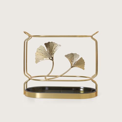 Image of HOME 360 Gingko Leaves Cutlery Holder - Decorative Metal & Acrylic Spoon Stand for Kitchen Table | Use for Dining Table & Kitche Decor | 18x16 cm Gold Finish Organizer
