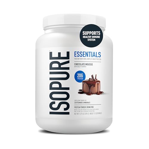 Isopure Essentials 100% Whey Protein Powder with Vitamins 20g Protein Per Serving Chocolate Mousse 13 Servings (Pack of 1)