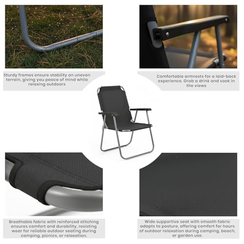 Image of ORILEY Camping Chair Foldable with Arm Rest Portable & Lightweight Folding Fishing Chairs for Outdoor Garden and Beach Picnic Travelling Hiking (Medium,Black)