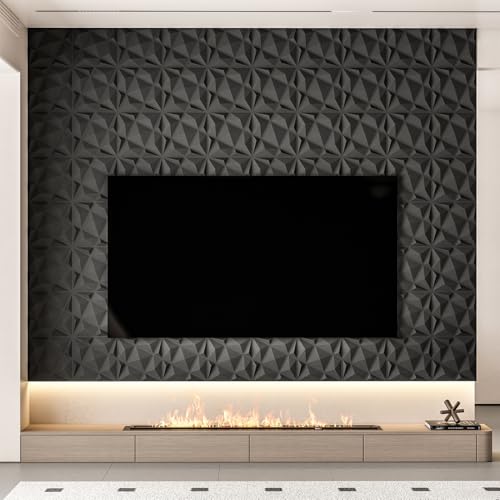 Image of Art3dwallpanels 20 Pack 3D Wall Panels for Interior Wall Decor, 12''x12'' White Accent Diamond Panels for Gaming Room Bedroom TV Background, Black