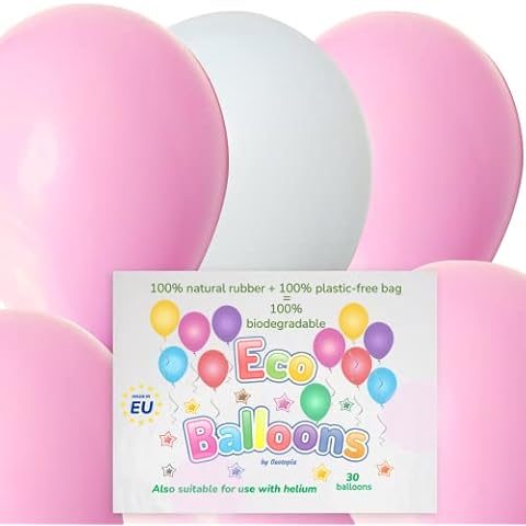 Eco-Friendly Baby Girls Birthday Balloons - 30 x 12" Biodegradable Natural Rubber Balloons Packed in Fully Biodegradable Packaging (Pack of 30) Cover