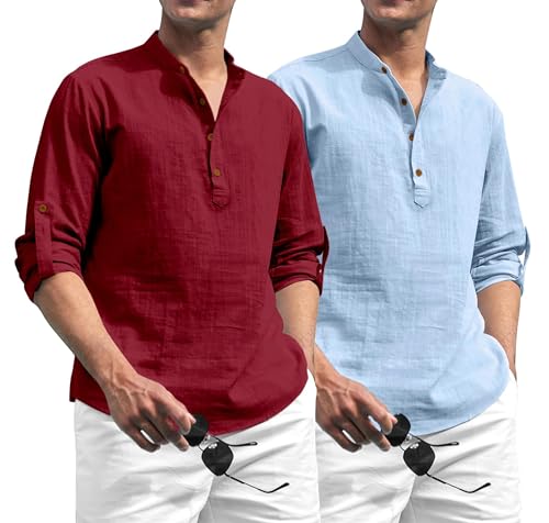 Image of Zombom Combo of Men's Solid Cotton Polyester Blend Full Sleeve Straight Kurta Shirt (Pack of 2)