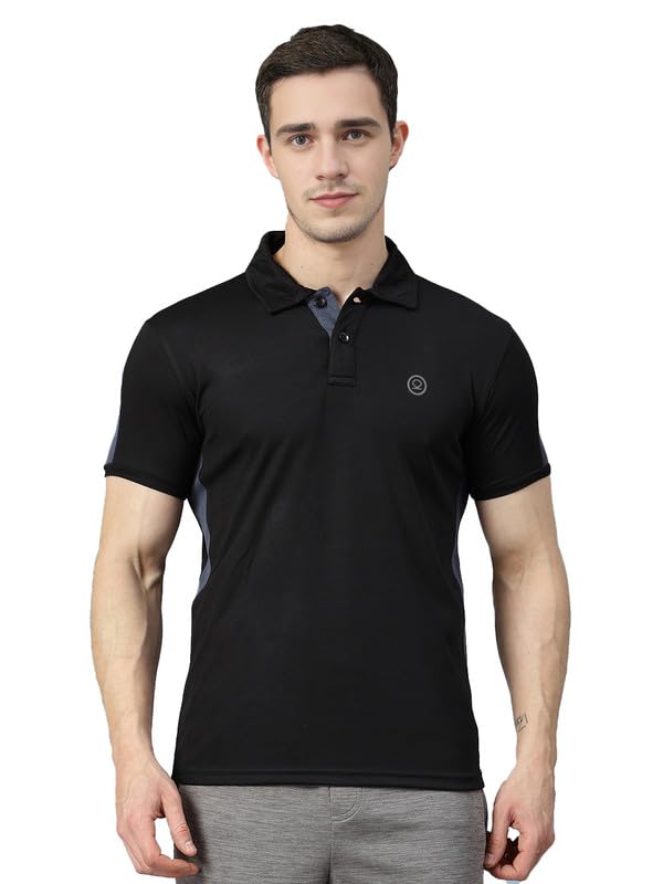 CHKOKKO Men Polyester Solid Active Sports Wear Polo Half Sleeve Gym T-Shirt with Button-Down Collar Quick Dry Breathable Perfect for Workout Regular Fit and Running Tee
