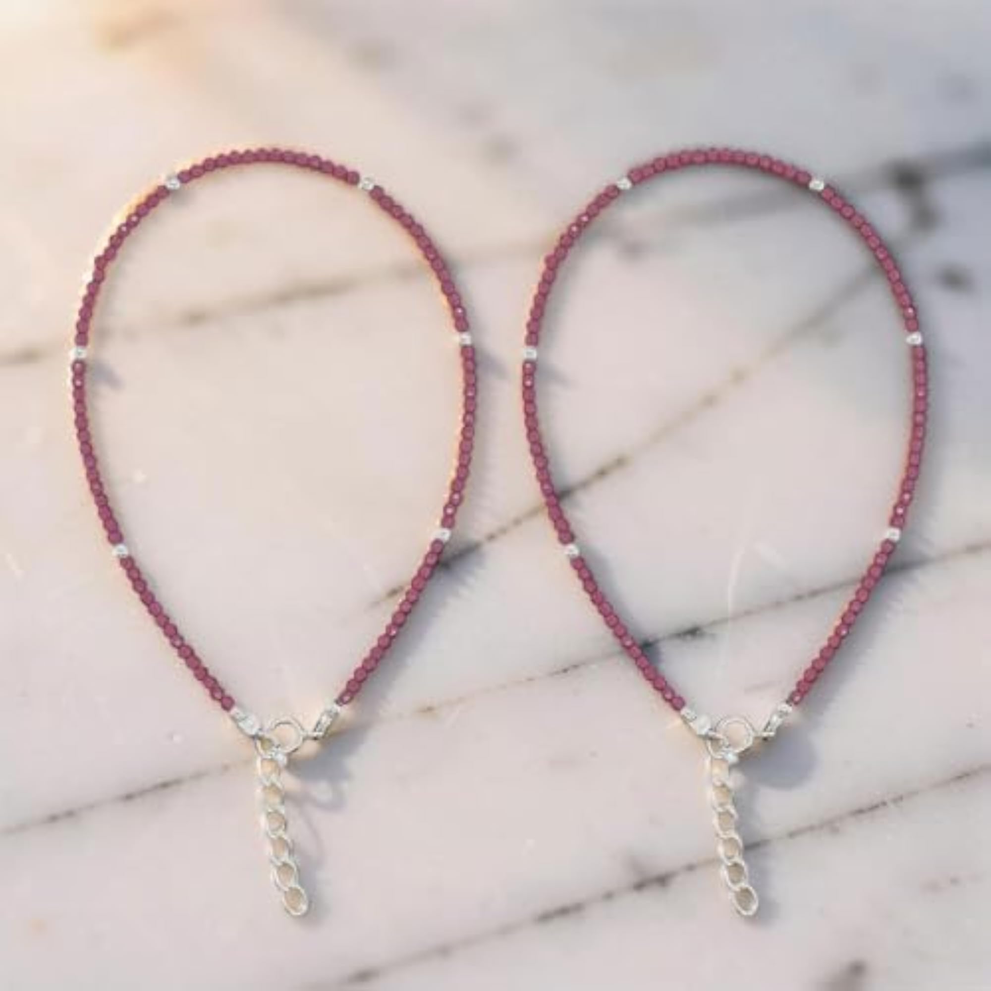 92.5 Silver Anklet Payal for Women with Maroon Color Beads