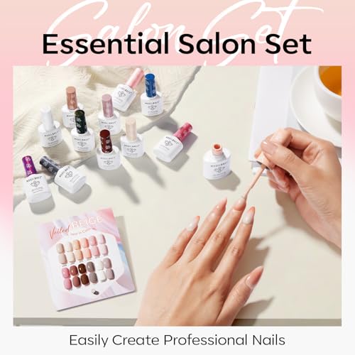 Image of Modelones 15ML 12Pcs Gel Nail Polish Set, Same Color Same Bottle Nude Pink Milky White Beige Skin Tones Neutral Brown Hema-free Gel Polish Kit Spring Soak Off Gel Polish Set Manicure Nail Art