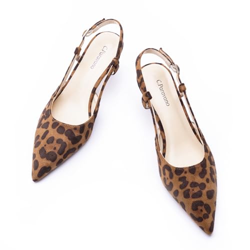 Image of C.Paravano Kitten Heels for Women Pointed Toe Slingback heeled Sandal Pumps