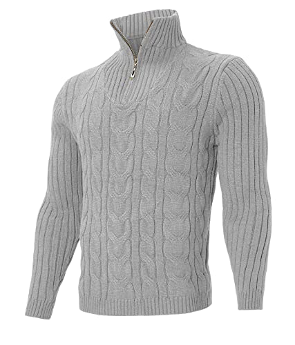 UNIFACO Herren Strickpullover Grobstrick Gerippte Pullover Rollkragenpullover mit Reißverschluss XL Cover