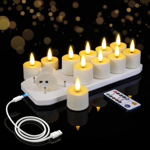 Image of BEICHI 12Pack Rechargeable Tea Lights with Remote Timer,White Charging Base
