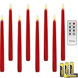 Rhytsing Red 10.8' Flameless Taper Candles with Timer, Battery Operated Candles with Remote, Smooth Wax Finish, Warm White LED, 16 Batteries Included - Set of 8