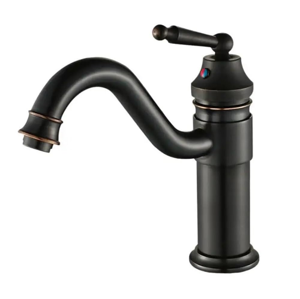 Robinet de lavabo en laiton rétro avec bec rotatif à 360° fini noir antique