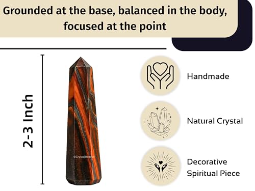 Image of Crystal Heaven Certified Red Tiger Eye Agate Crystal Tower Obelisk Point For Chakra, Healing & Balancing - Aaa Grade Original Certified Gemstone Agate For Reiki Meditation Yoga Spiritual (2-3 Inches)