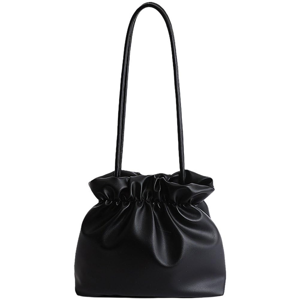 Danlai Summer Drawstring Leather Bucket Bag, Adjustable Strap Crossbody Hobo Tote for Women Daily Commute Casual Carry