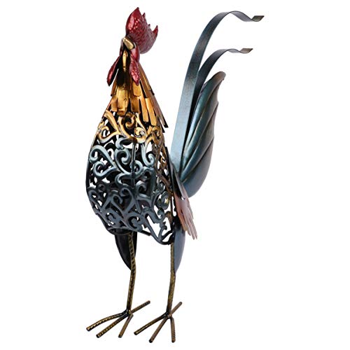 IMIKEYA Galo de metal decorativo, escultura de galo de ferro esculpido, estátuas de galinha para dec