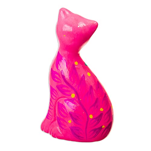 Figura decorativa de cerámica en forma de gato rosa miniatura 3