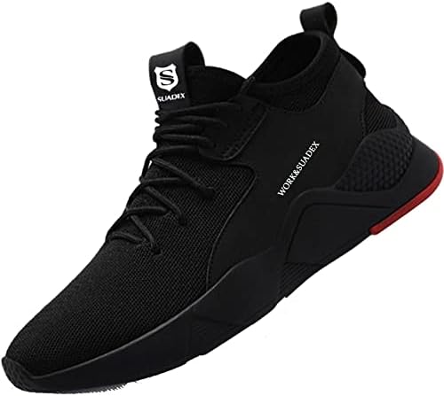 SUADEX Steel Toe Shoes for Men Women Lightweight, Work Shoes Indestructible Slip-on Breathable Safety Shoes for Construction Black