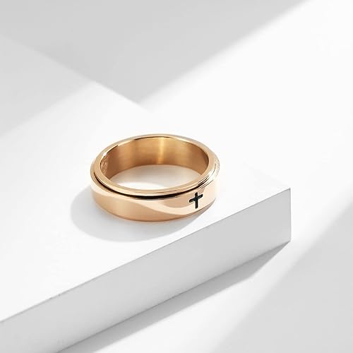 Miniatura 6 de Ronglry Anillo de titanio de acero inoxidable para la ansiedad para mujeres y hombres 0236in anillo giratorio de cruz anillo para aliviar el estrés