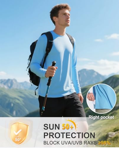 Men's Sun Protection Shirts Swim Shirts UPF 50+ UV Long Sleeve Rash Guard Fishing Running Shirts Quick Dry 012-Blue-S2