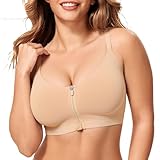 CYDREAM Womens Zip Front Closure Bra Wireless Seamless Bralettes Comfort Full Coverage Back Smoothing No Underwire (US, Alpha, Large, Regular, Regular, Beige)