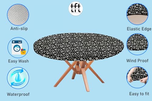 Image of The Furnishing Tree Round Elastic Fitted Dining Table Cover WxL 36x36 Inches Floral Pattern White