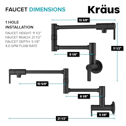 Image of KRAUS Oletto Pot Filler Faucet with Retractable Arm, Wall Mount Kitchen Faucet, Pot Filler for Stove in Matte Black, KPF-5001MB