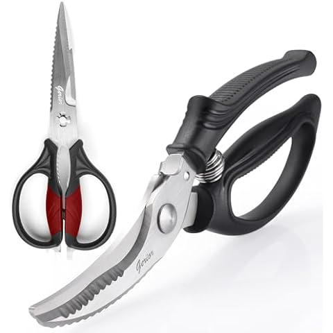 Poultry Shears Set - Heavy Duty Utility Kitchen Scissors for Cutting Chicken, Meat, Poultry, Turkey, Food - Black and Red Cover