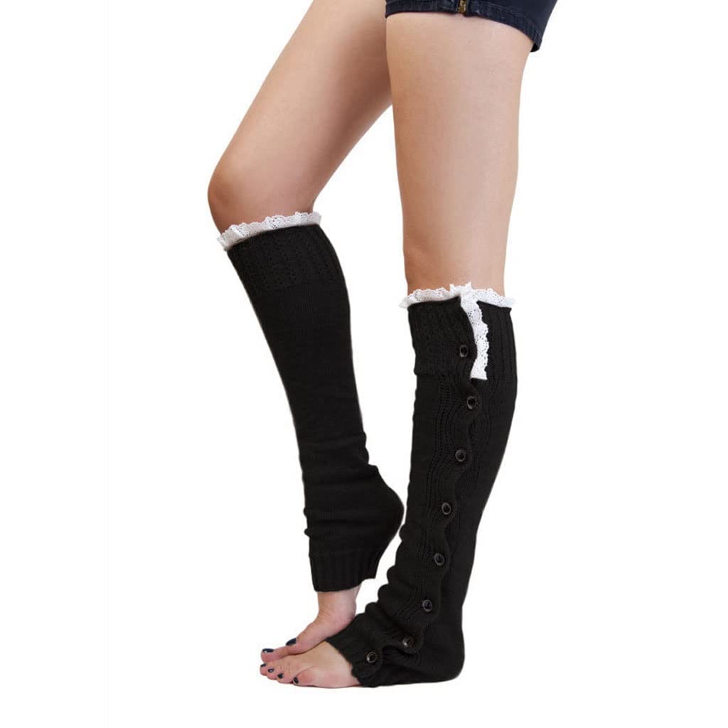 Women Heap Socks Winter Lace Button Leg Warmer Knitted Stocking Covers Legwarmers Soft Classic Boots Knit