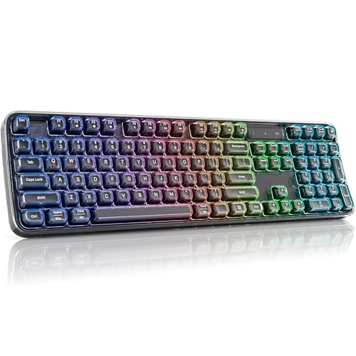 Image of MOFII Clear Curved Ergonomic Wireless Keyboard, Tri-Mode BT5.0 /2.4G /USB-C | RGB Backlit, Rechargeable, Full-Size Computer Keyboards for Laptop /PC /Desktop /iPad /Smartphone /Smart TV, Black