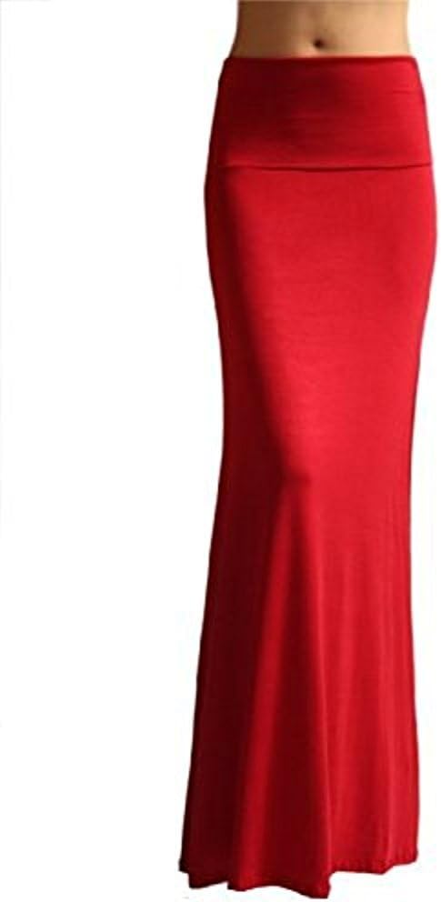 Womens Rayon Lightweight Floor Length Maxi Skirt (Medium, Red)