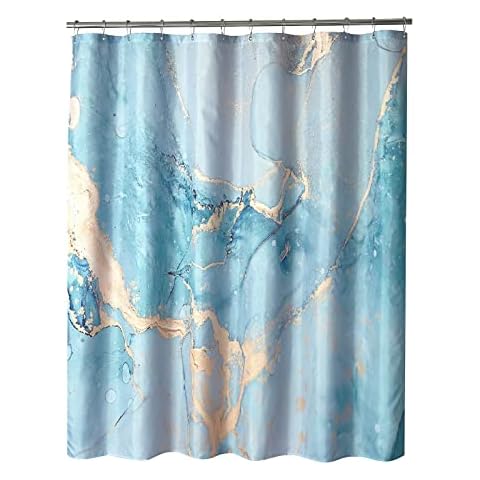 YOSTEV Colorful Marble Shower Curtains for Bathroom Set with Metal Hooks,Blue and Green Texture Fabric Watercolor Abstract Paint Shower Curtain with Gold,Waterproof and Washable,72x72 Inches Cover