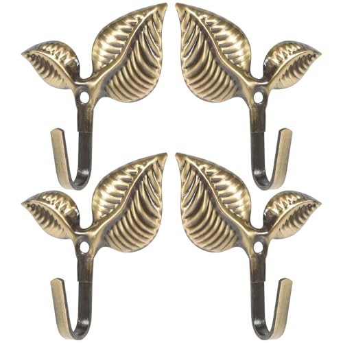 SHINEOFI Ganchos de Pared de Hierro Fundido 4 Piezas Diseño Hoja Vintage Color Verde Bronce Antiguo Perchero Metálico Decorativo Multifuncional para Colgar Ropa Sombreros y Llaves en