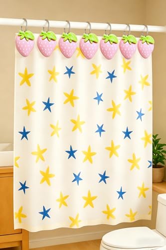 Image of 12-Pack Resin Pink Strawberry Shower Curtain Hooks - Cute Fruit-Themed Shower Curtain Rings for Bathroom and Home Decor