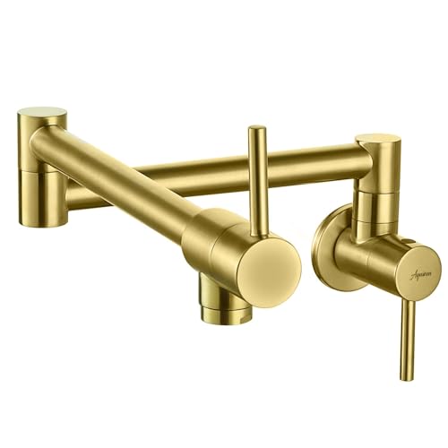 Image of Aquieen Wall Mounted Pot Filler Kitchen Faucet | Premium Brass Construction | Dual Valve Double Joint Swing Arm | 360 Rotating Folding Tap | Leak-Proof Ceramic Cartridge | Brushed Gold