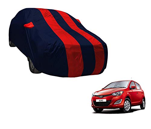 Image of Auto Hub Car Cover Compatible with Hyundai I20 (Model : 2008-2019) with Weather Proof, Mirror Pocket, Triple Stitched, I20 Car Cover- Navy-Red