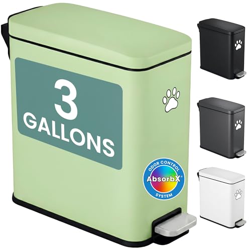 Image of iTouchless 3 Gallon / 12 Liter Outdoor Pet Waste Bin with AbsorbX Deodorizer - Stainless Steel Garbage Can with Lid & Pedal - Small Trash Can for Patio, Yard, Deck, Matte Green