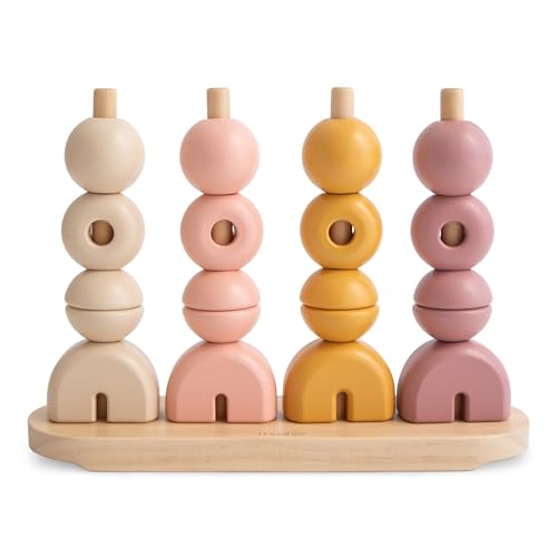 Image of mushie Wooden Multi Shape Stacker | for Kids 3 Years+ | Preschool Educational & Toddler Montessori Toys (Sunrise)