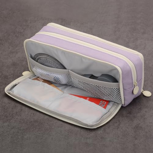 Image of Large Capacity Special Aesthetic Pencil Case Organizer with 3 Compartments, Big Preppy School Pencil Pouch Bag for Girls Women Adults, Pencil Holder Pen Pouch Cases (Purple 2)