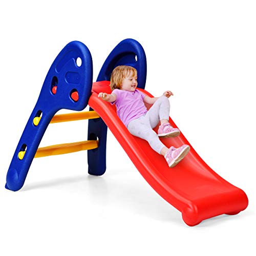 Maxmass Folding Children Slide, Freestanding Kids First Slide with Climb Steps, Indoor and Outdoor Toddler Play Toy for 3-8 Years Old