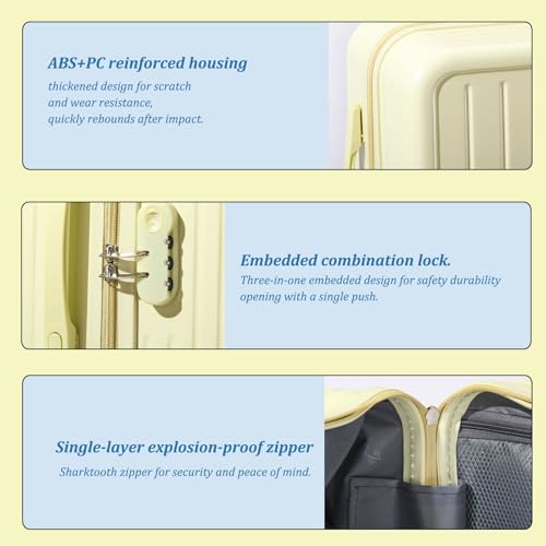 20/22" Ride-On Suitcase, Carry On Luggage with Spinner Wheels, ABS Ride-On Luggage Travel Rolling Suitcases for Business Travel, School, Leaning(Black,22")3