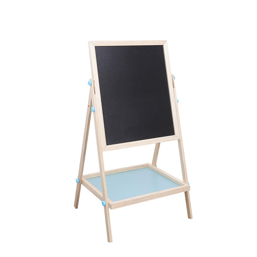 Laneryin Wooden Art Easel for Kids Double Sided Height Adjustable Whiteboard & Blackboard for Kids Easel Solid Wood Frame Floor Standing Black and White Board 2 in 1 Double Sided Drawing Board