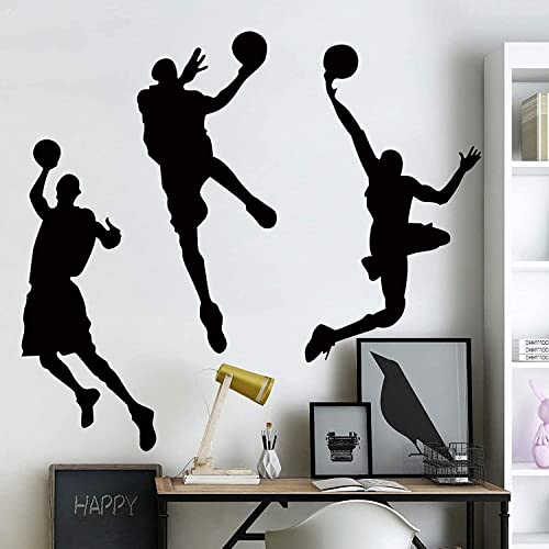 Dnven Vinyl Basketball Wall Decals 3 Basketball Players Slam Dunk Silhouette Wall Stickers Murals For Boys Room Decor Black 53 Incehs X 32 Inches #TOP4