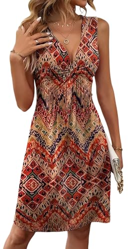 Image of LLHXRUI Sundresses for Women Sleeveless Boho Summer Dress Elegant Vacation Tank Dresses Casual Tunic Short Sun Dress