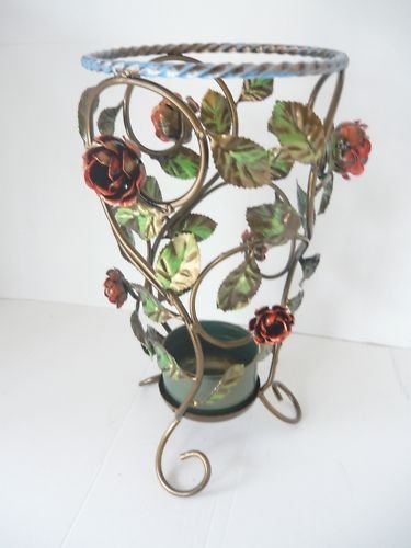 arterameferro Paragüero de hierro forjado redondo con rosas y hojas decorativas Cover