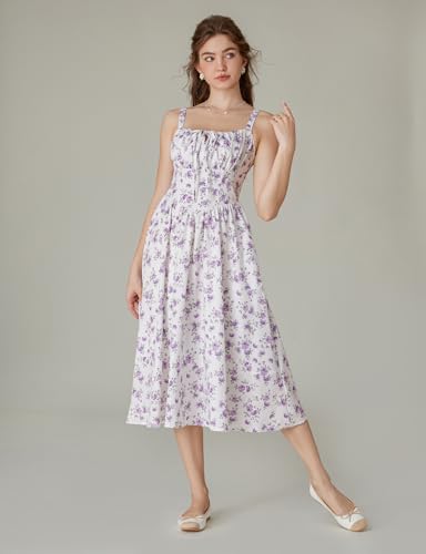 Image of Scarlet Darkness Women's Floral Midi Dress Corset Sundresses 2026 Summer Spring Vacation Milkmaid Dresses
