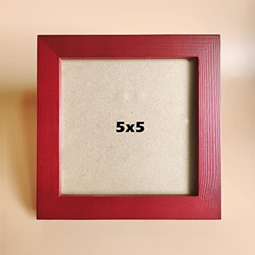 Image of 5x5 Picture Frames RED Solid Wood Frame, Plastic Panel (Film Needs to be Removed) Table or Wall.Front Window Opening 4.5x4.5 inch.