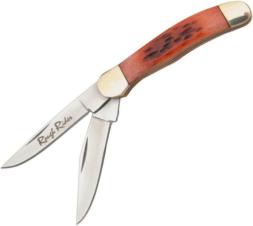 Miniatura 1 de Rough Rider Tiny Copperhead - Cuchillo de bolsillo con mango de hueso rojo de acero inoxidable abierto 293 cuchillo de caza de supervivencia al aire