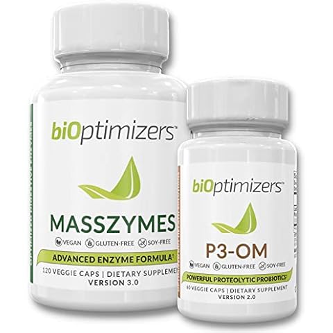 BiOptimizers - P3-OM and MassZymes Supplements Bundle - Premium Digestive Enzymes and Probiotics for Women and Men - Doctor-Formulated (180 Capsules) Cover