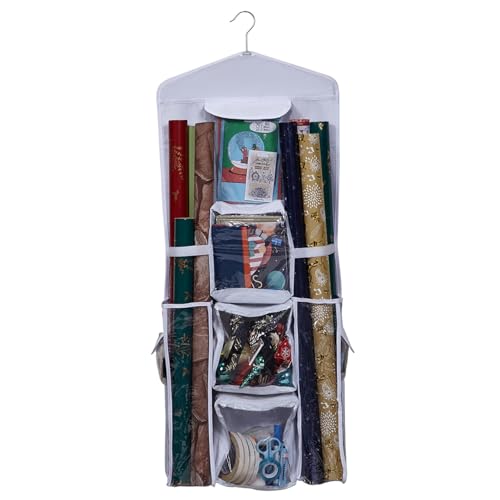 Wrapping Paper Storage Double-Sided Gift Wrap Storage 41 * 102cm Christmas Organiser with Clear Pockets Hanging Gift Craft Wraping Roll Containers